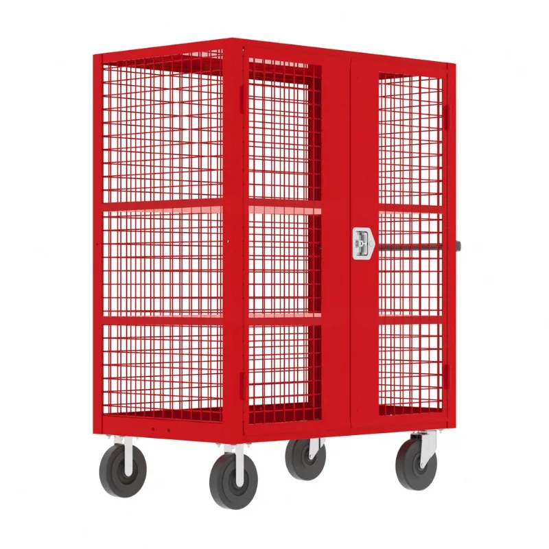 Valley Craft Red Security Cart (2) Adjustable Shelfs 48x24x66 2,000 lbs. Front View