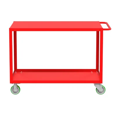 Valley Craft Red 2-Shelf Flat Top Utility Cart, 48x30x36 2,000 lbs. Length View