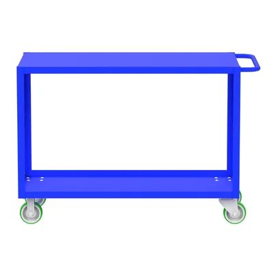 Valley Craft Blue 2-Shelf Flat Top Utility Cart, 48x24x36 2,000 lbs. Length View