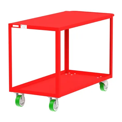 Valley Craft Red 2-Shelf Flat Top Utility Cart, 48x24x36 2,000 lbs. Corner Length View