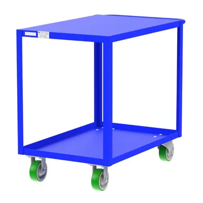 Valley Craft Blue 2-Shelf Flat Top Utility Cart, 36x24x36 2,000 lbs. Length Corner View