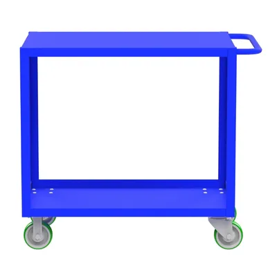 Valley Craft Blue 2-Shelf Flat Top Utility Cart, 36x24x36 2,000 lbs. Length View