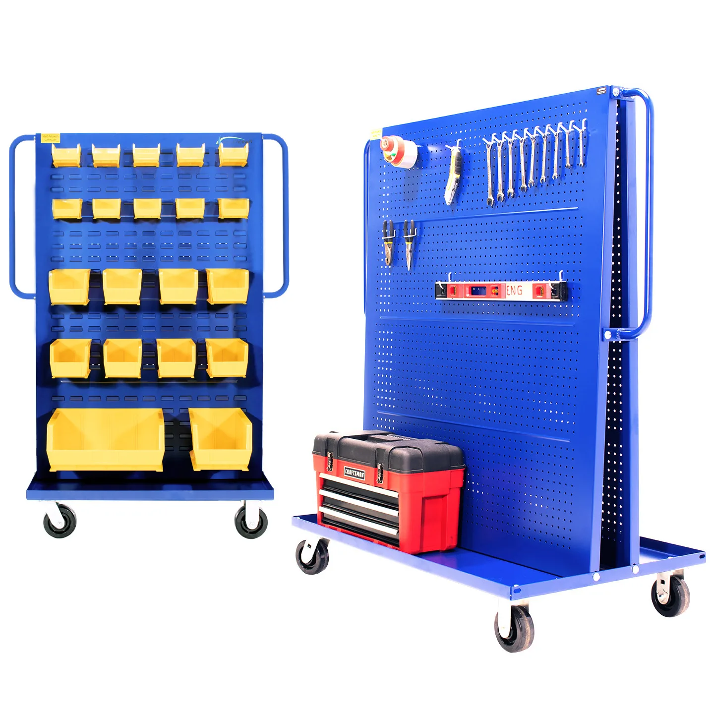 Valley Craft Blue A-Frame Bin & Tool Cart 48”x30”x62” 1,000lbs.