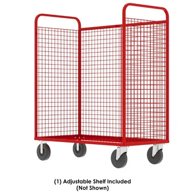 Valley Craft Red Cage Cart (1) Adjustable Shelf 57x30x68 1,600 lbs. Side Corner