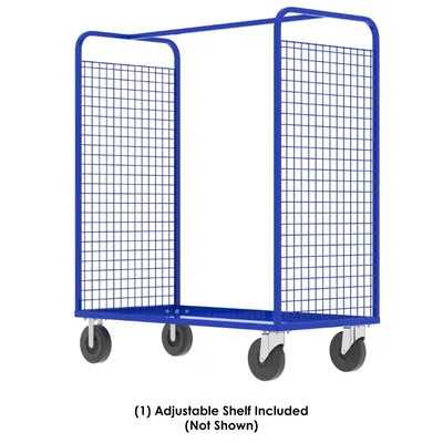 Valley Craft Blue Cage Cart 2-Sided (1) Adjustable Shelf 57x30x68 1,600 lbs. Corner Side View