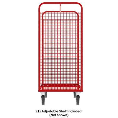 Valley Craft Red Cage Cart 2-Sided (1) Adjustable Shelf 57x30x68 1,600 lbs. Short Side View