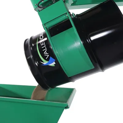 Valley Craft Green Battery Powered Drum Clamp 2,000 lb. Capacity Dumping View