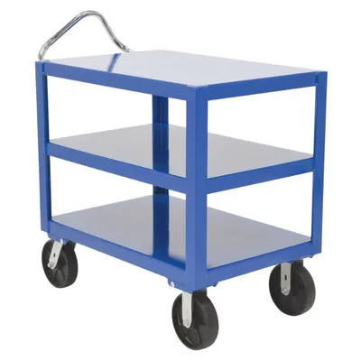 Vestil DH-PH4-2472-3 Steel 24 In. x 72 In. Platform Heavy Duty 3 Shelf Ergo Handle Cart with GFN Casters