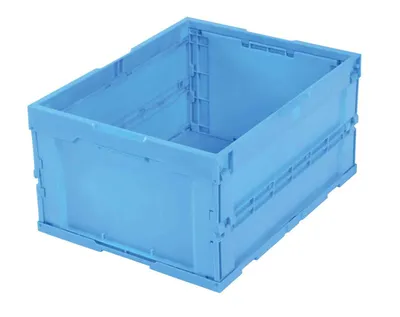 Vestil F-CRATE collapsible plastic container shown from an alternate angle