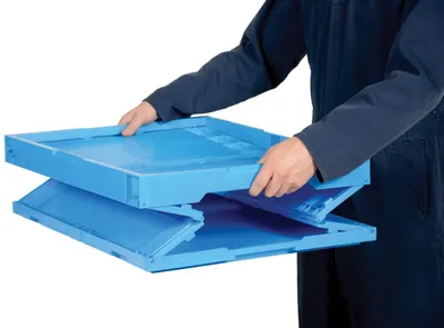 Vestil F-CRATE collapsible plastic container shown from an alternate angle