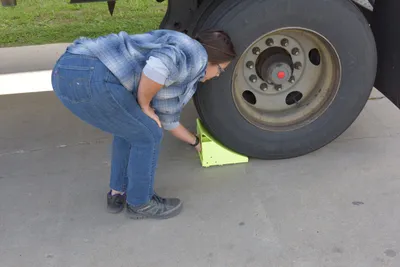 Vestil FAB-11-FYL wheel chock shown from an alternate angle