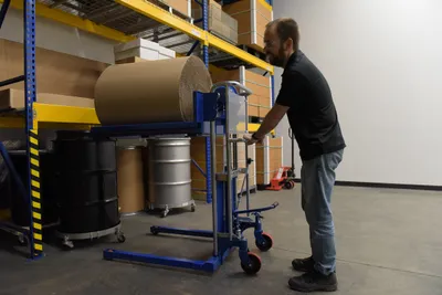 Vestil HYD-5-LP roll lifters and transporter shown from an alternate angle