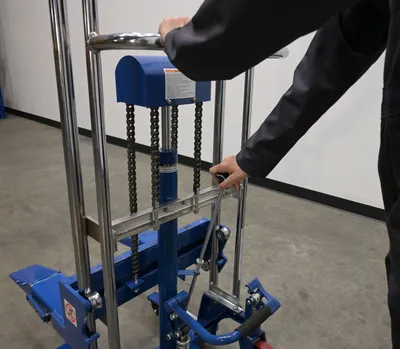 Vestil HYD-CRL-40 roll lifters and transporter shown from an alternate angle