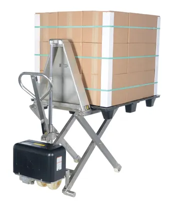 Vestil L-270-DC-HD-SS pallet jack shown from an alternate angle