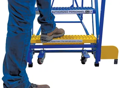 Vestil LAD-16-21-G rolling ladder shown from an alternate angle