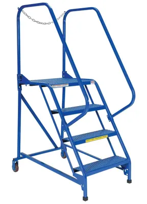 Vestil LAD-MM-4-P rolling ladder shown from an alternate angle