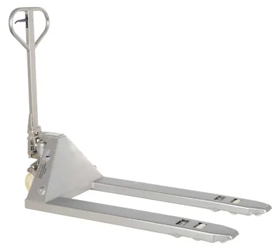 Vestil PM5-2748-SFF stainless pallet jack shown from an alternate angle