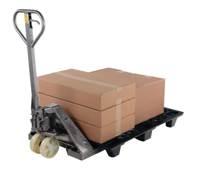 Vestil PM5-2748-SS stainless pallet jack shown from an alternate angle