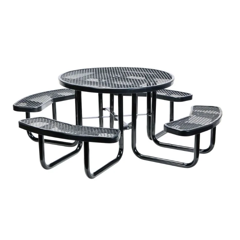 Vestil PT-MX-RT-46-BK Steel Picnic Table Expanded Metal Round Top