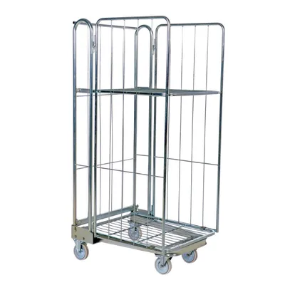 Vestil ROL-85 Galvanized Steel Foldable/Nestable Roller Container 2 Shelf