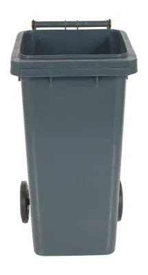 Vestil TH-32-GY trash can shown from an alternate angle