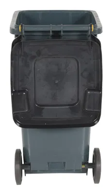 Vestil TH-32-GY trash can shown from an alternate angle