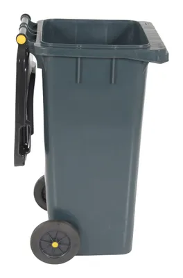 Vestil TH-32-GY trash can shown from an alternate angle