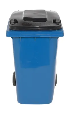 Vestil TH-64-BLU trash can shown from an alternate angle