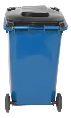 Vestil TH-64-BLU trash can shown from an alternate angle