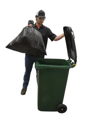 Vestil TH-64-GRN trash can shown from an alternate angle