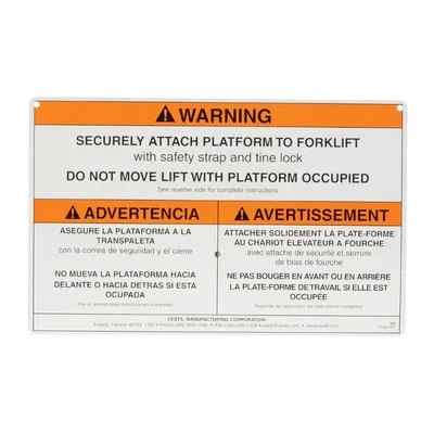Vestil WP-WS Work Platform Warning Sign With Hardware