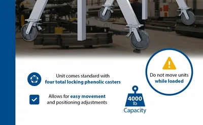 Vestil Aluminum Adjustable Height Gantry Crane with Total Locking Phenolic Casters 8 Ft. Wide x 12 Ft. Max Usable Height 4,000 Lb. Capacity Silver - product feature image