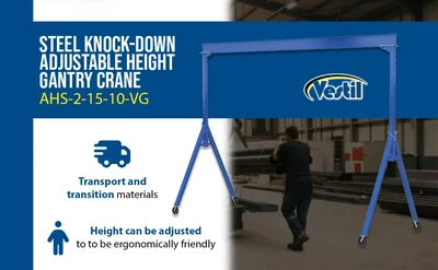 Vestil AHS-2-15-10-VG Steel Adjustable Height Gantry Crane with V-Groove Cast Iron Casters - product feature image