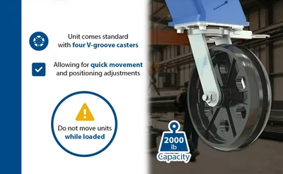 Vestil AHS-2-20-14-VG Steel Adjustable Height Gantry Crane with V-Groove Cast Iron Casters - product feature image