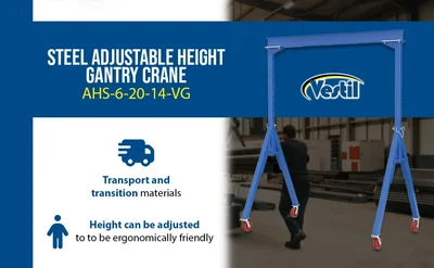 Vestil AHS-6-20-14-VG Steel Adjustable Height Gantry Crane with V-Groove Cast Iron Casters - product feature image