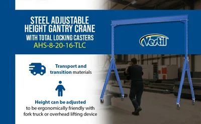 Vestil AHS-8-20-16-TLC Steel Adjustable Height Gantry Crane with Total Locking Phenolic Casters - product feature image