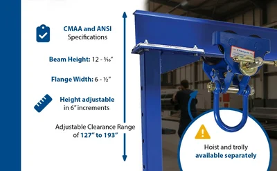 Vestil AHS-8-20-16-TLC Steel Adjustable Height Gantry Crane with Total Locking Phenolic Casters - product feature image