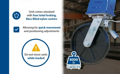 Vestil AHS-8-20-16-TLC Steel Adjustable Height Gantry Crane with Total Locking Phenolic Casters - product feature image