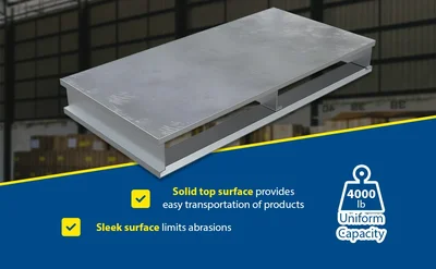 Vestil Aluminum Heavy Duty Solid Top Half Pallet 24 In. x 48-1/8 In. x 6 In. 4000 Lb. Capacity Silver - product feature image