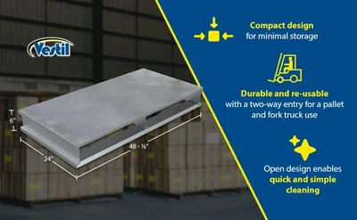 Vestil Aluminum Heavy Duty Solid Top Half Pallet 24 In. x 48-1/8 In. x 6 In. 4000 Lb. Capacity Silver - product feature image