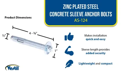 Vestil AS-124 Steel Concrete Sleeve Anchor Bolts - product feature image