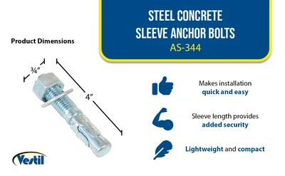 Vestil AS-344 Steel Concrete Sleeve Anchor Bolts - product feature image