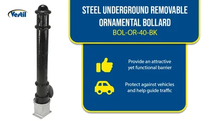 Vestil BOL-OR-40-BK Steel Underground Removable Ornamental Bollard - product feature image