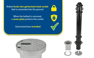 Vestil BOL-OR-40-BK Steel Underground Removable Ornamental Bollard - product feature image