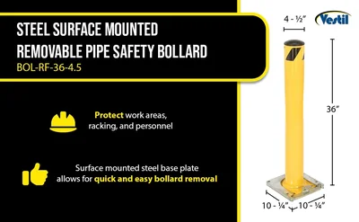 Vestil BOL-RF-36-4.5 Steel Surface Mounted Removable Pipe Safety Bollard - product feature image