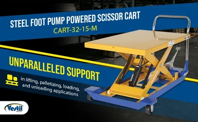 Vestil Steel Foot Pump Powered Scissor Cart 48 In. x 32 In. 1000 Lb. Capacity Blue / Yellow - product feature image
