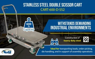 Vestil CART-600-D-SS2 304 Stainless Steel Double Scissor Cart - product feature image