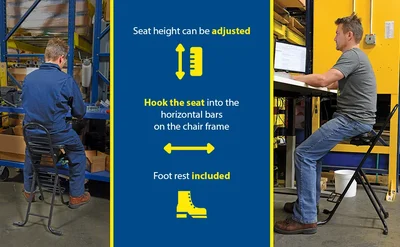 Vestil CPRO-600 Steel Height Ergonomic Worker Chair - product feature image