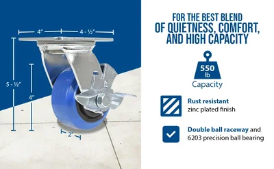 Vestil CST-BB-4X2ER-SWB Elastic Rubber Swivel With Brake Caster - product feature image