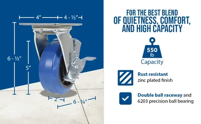 Vestil CST-BB-5X2ER-SWB Elastic Rubber Swivel With Brake Caster - product feature image